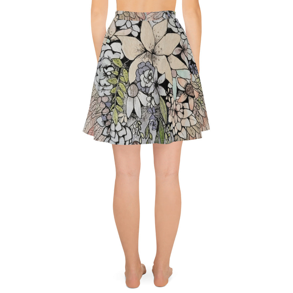 Boho flower & feathers Skater Skirt