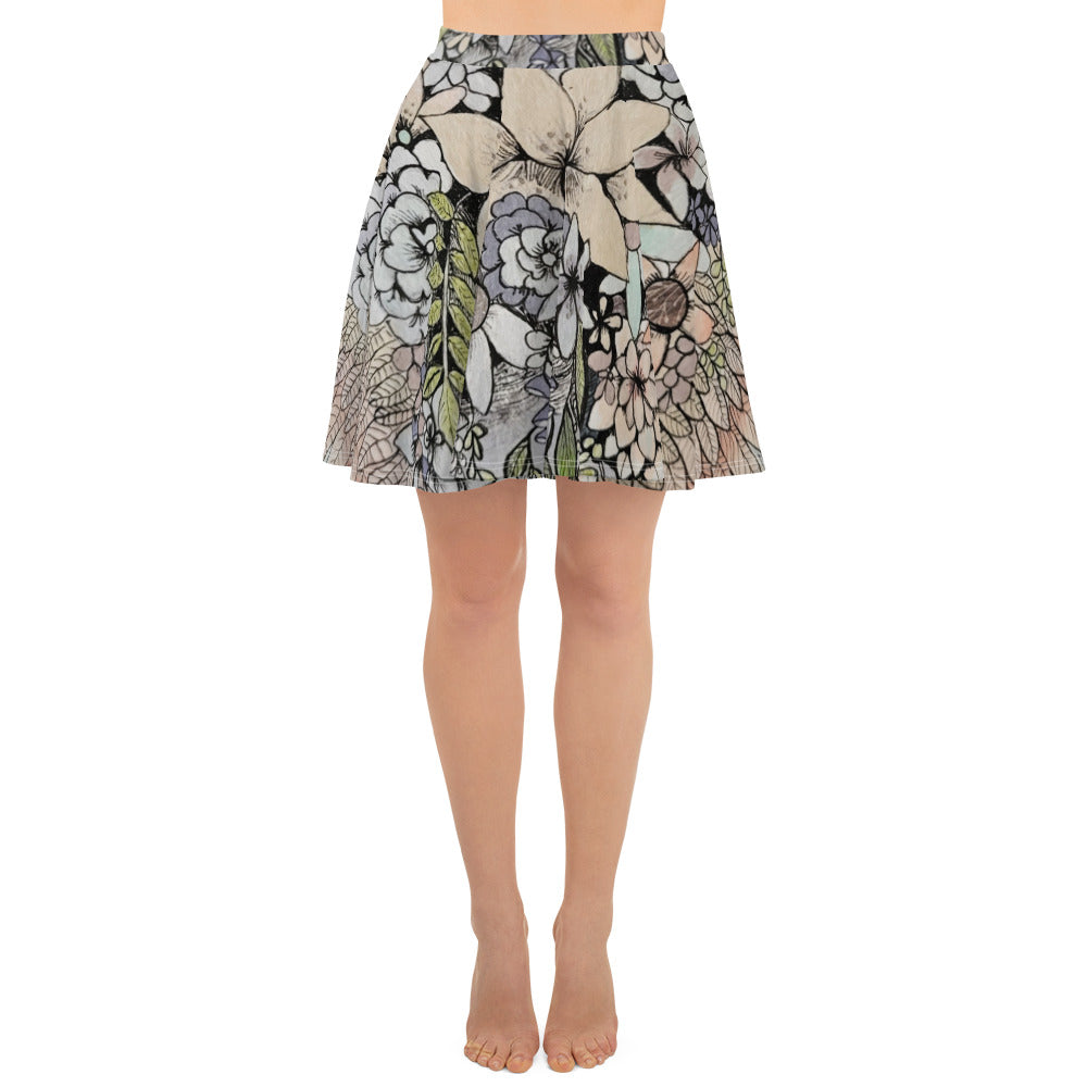 Boho flower & feathers Skater Skirt