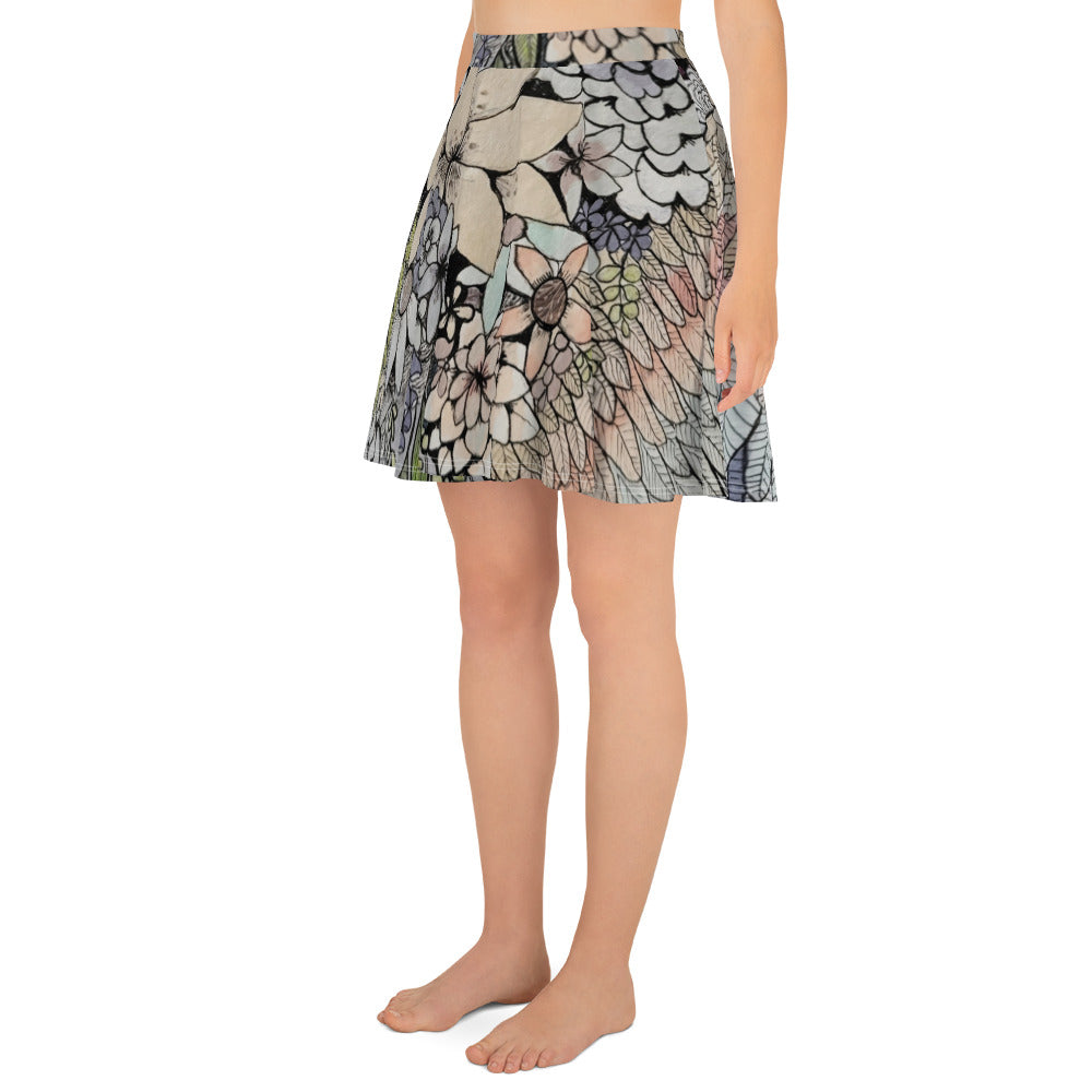 Boho flower & feathers Skater Skirt